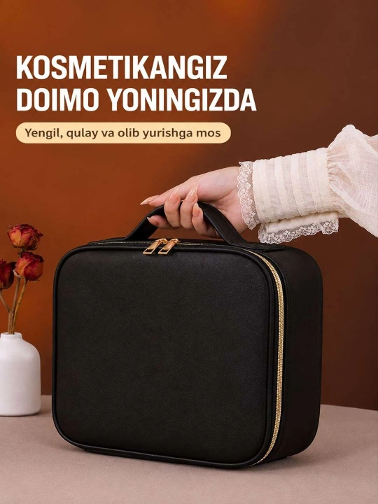LED yoritgichli kosmetika qutisi, go'zallik uchun ko'chma organayzer va ko'zgu,