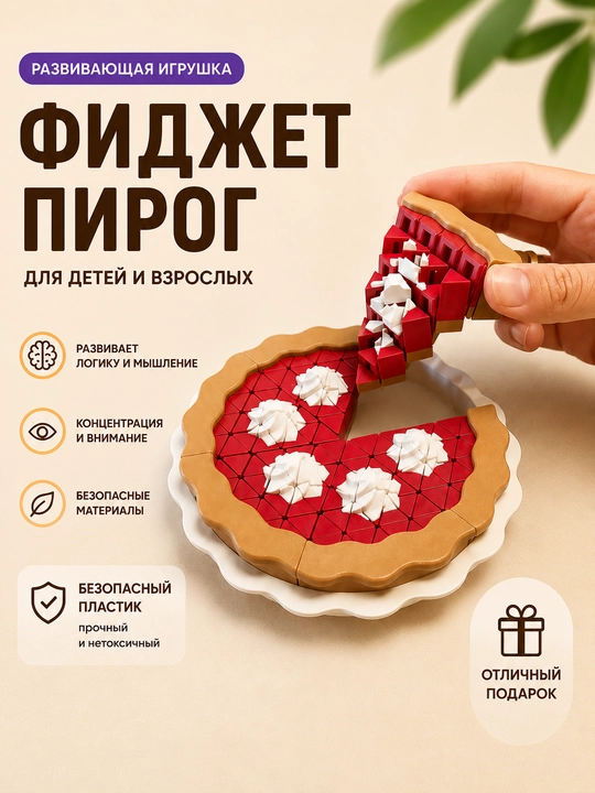 Игрушки-антистресс, фиджет игрушки, кухня, пирог, малиновый пирог, пирог с кремом