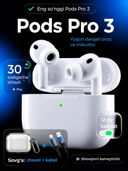 Pods pro 3 ANC, наушники беспроводные, беспроводные наушники, блютуз наушники - 