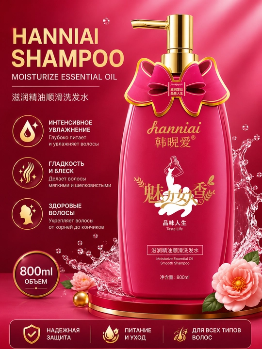HANNIAI shampun, silliqlovchi shampun,koreskiy shampun, barcha turdagi soch  uchun shampun