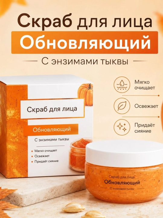 Yuz uchun yangilovchi skrab, qovoq fermentlari bilan - 