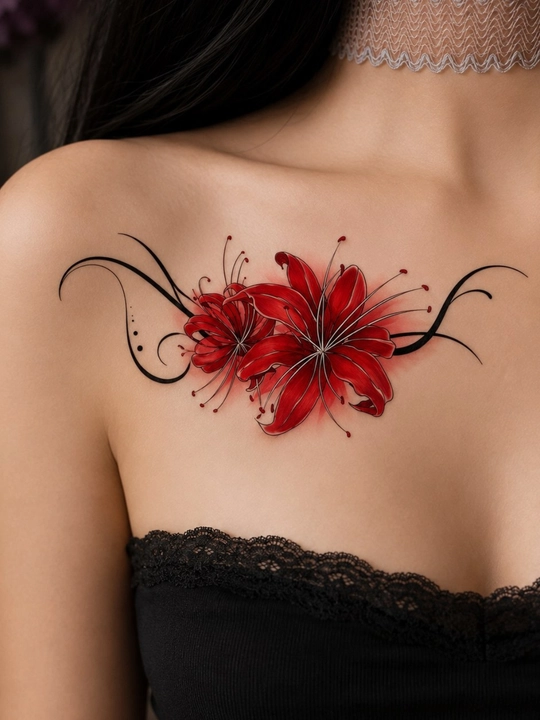 Flower Tattoo - vaqtinchalik tatuirovka, gul dizayni bilan, 12 kungacha saqlanadi - 
