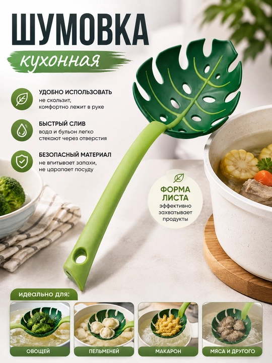 Шумовка кухонная с отверстиями, универсальная лопатка для макарон, пельменей и овощей