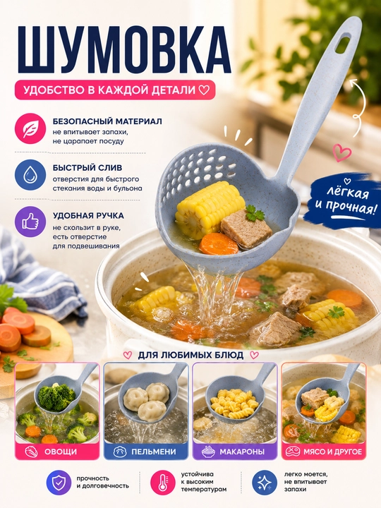 Oshxona uchun universal shumovka, teshikli kapgir, makaron, chuchvara va sabzavot uchun - 