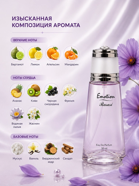 Parfyumlangan suv Rasasi Emotion ayollar uchun, arab atirlari, 50 ml