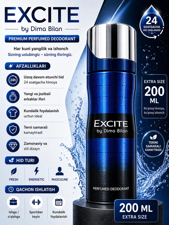 Erkaklar tana spreyi, erkaklar uchun parfyumli dezodorant, deodorant. 200ml - 