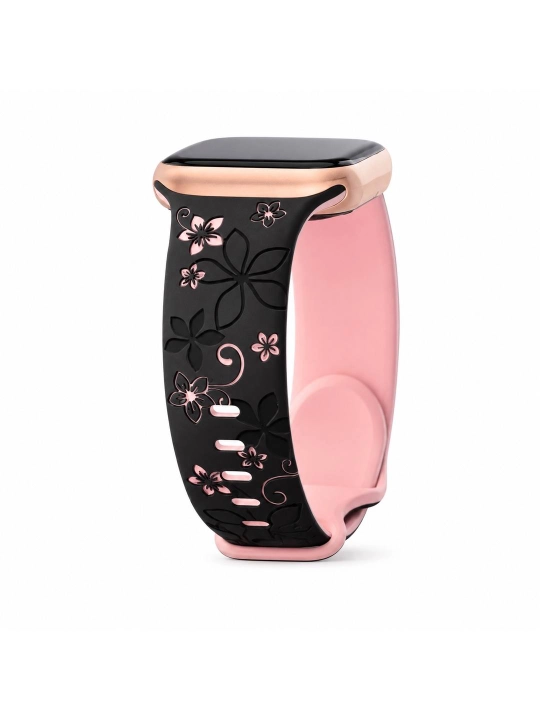 Женский ремешок для Apple Watch 38/40/41/42 мм, чёрно-розовый, цветочный узор - 