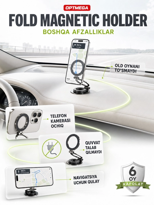 Avtomobil uchun magnit vakuumli telefon ushlagichi Magsafe bilan, 360 darajali, prisoskali