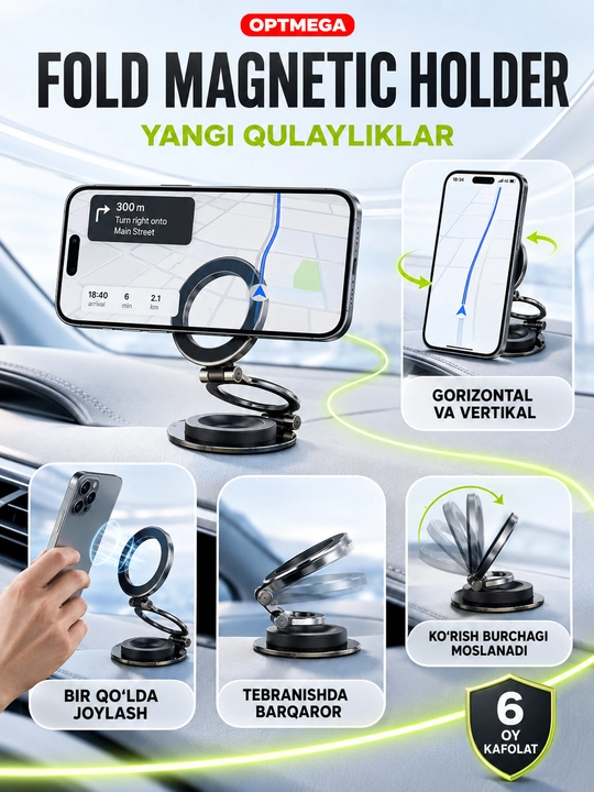 Avtomobil uchun magnit vakuumli telefon ushlagichi Magsafe bilan, 360 darajali, prisoskali