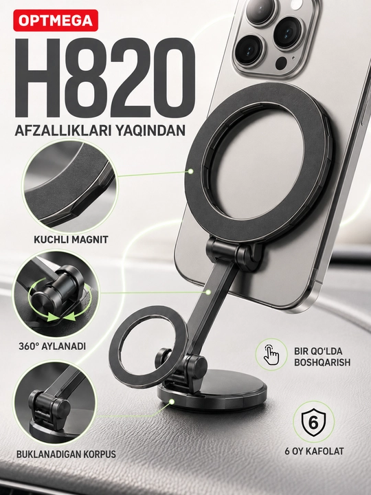 Avtomobil uchun magnit vakuumli telefon ushlagichi Magsafe bilan, 360 darajali, prisoskali