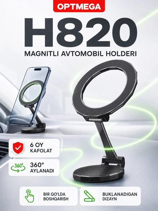 Avtomobil uchun magnit vakuumli telefon ushlagichi Magsafe bilan, 360 darajali, prisoskali