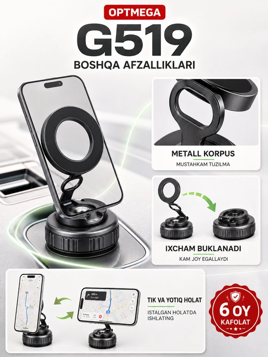 Avtomobil uchun magnit vakuumli telefon ushlagichi Magsafe bilan, 360 darajali, prisoskali