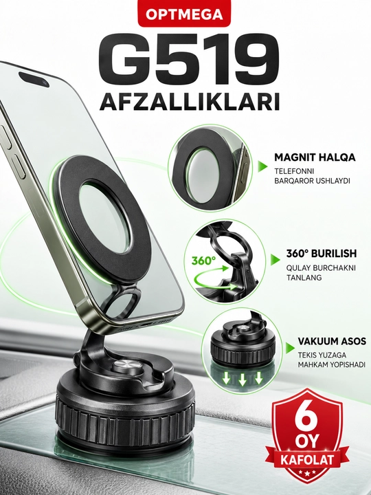 Avtomobil uchun magnit vakuumli telefon ushlagichi Magsafe bilan, 360 darajali, prisoskali
