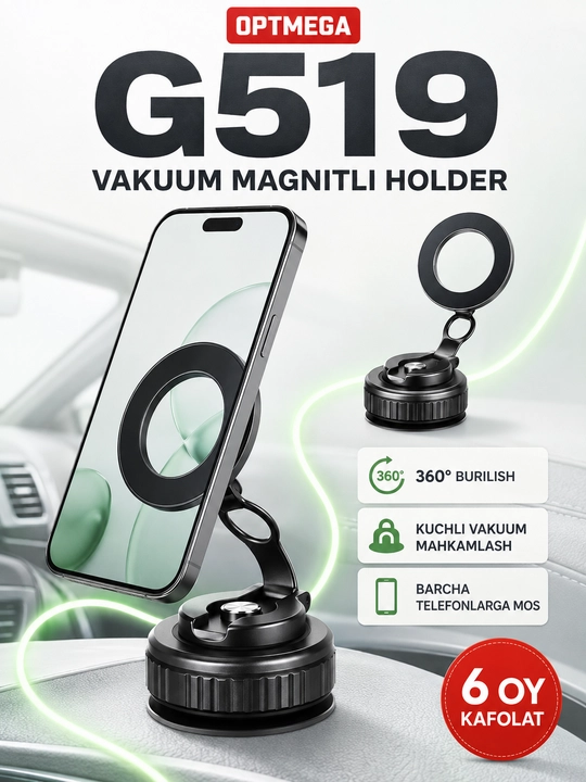 Avtomobil uchun magnit vakuumli telefon ushlagichi Magsafe bilan, 360 darajali, prisoskali