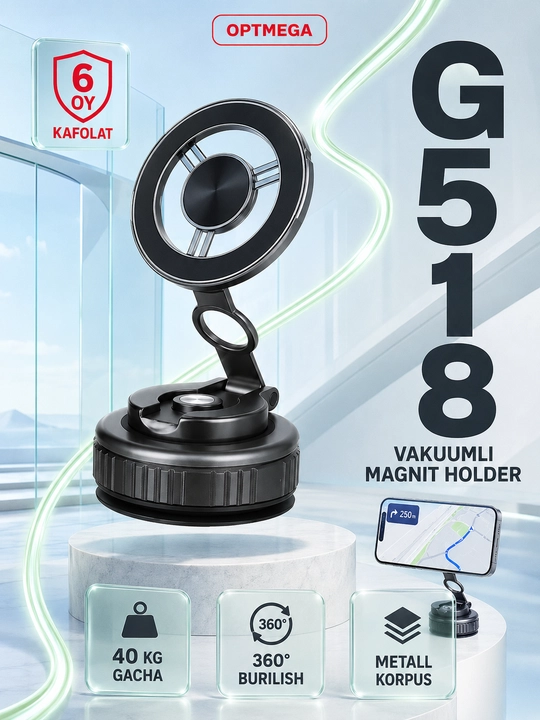 Avtomobil uchun magnit vakuumli telefon ushlagichi Magsafe bilan, 360 darajali, prisoskali