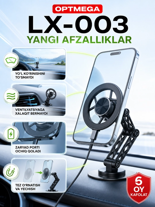 Avtomobil uchun magnit vakuumli telefon ushlagichi Magsafe bilan, 360 darajali, prisoskali