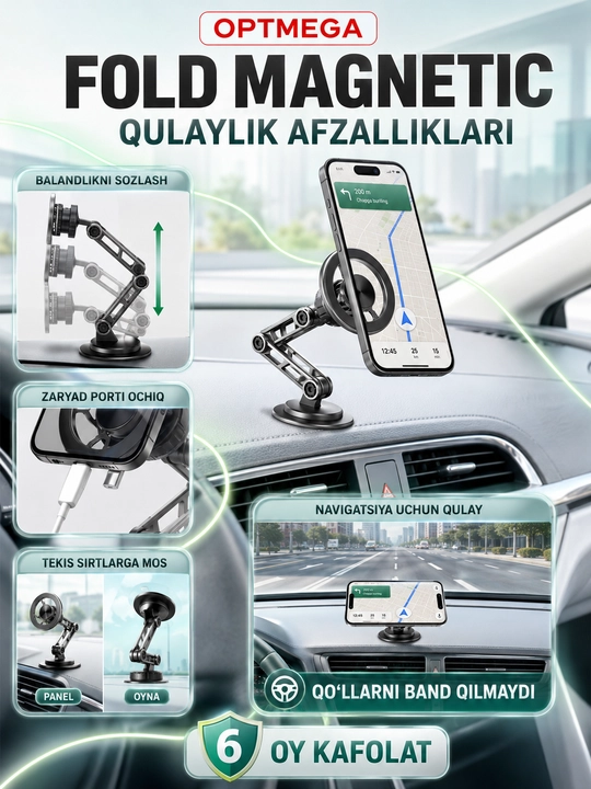 Avtomobil uchun magnit vakuumli telefon ushlagichi Magsafe bilan, 360 darajali, prisoskali
