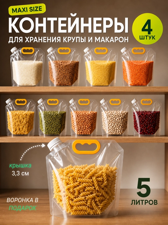 Пакеты-контейнеры для круп с крышкой и воронкой - 