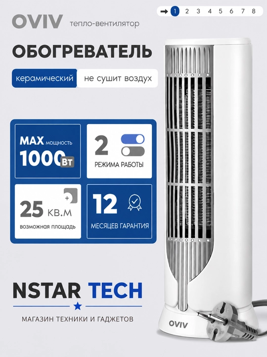 Elektr isitgich, fan isitgichi, pechka, obogrevatel, tezkor samarali isitish, 1000W - 