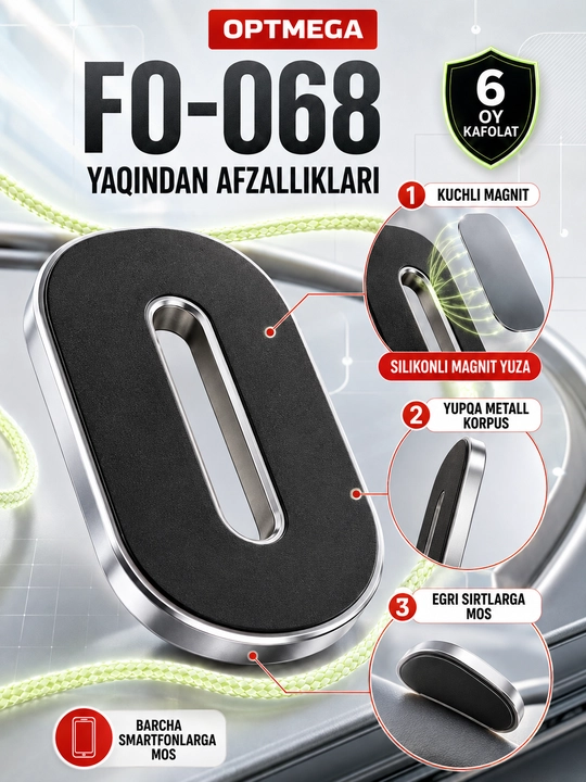 Avtomobil uchun magnit vakuumli telefon ushlagichi Magsafe bilan, 360 darajali, prisoskali