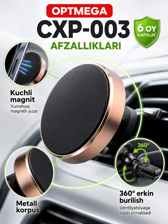 Avtomobil uchun magnit vakuumli telefon ushlagichi Magsafe bilan, 360 darajali, prisoskali