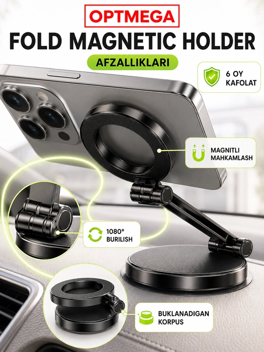 Avtomobil uchun magnit vakuumli telefon ushlagichi Magsafe bilan, 360 darajali, prisoskali