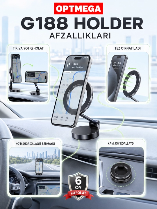 Avtomobil uchun magnit vakuumli telefon ushlagichi Magsafe bilan, 360 darajali, prisoskali
