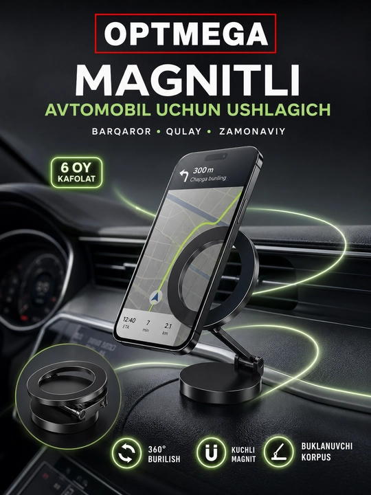 Avtomobil uchun magnit vakuumli telefon ushlagichi Magsafe bilan, 360 darajali, prisoskali