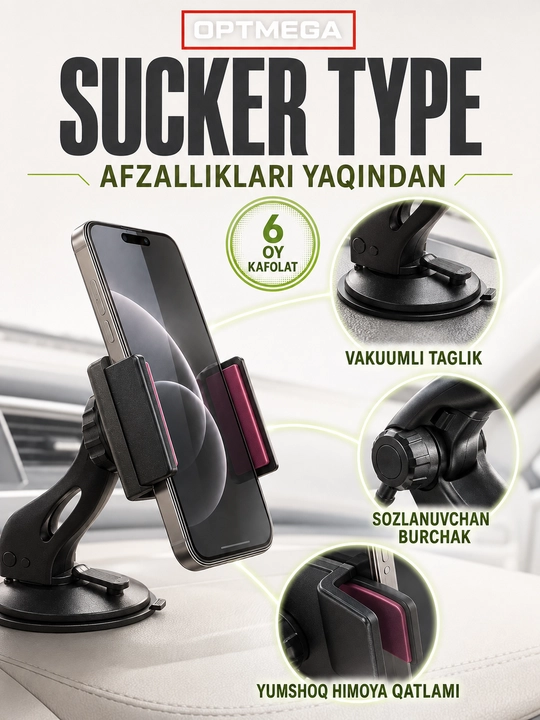 Avtomobil uchun magnit vakuumli telefon ushlagichi Magsafe bilan, 360 darajali, prisoskali