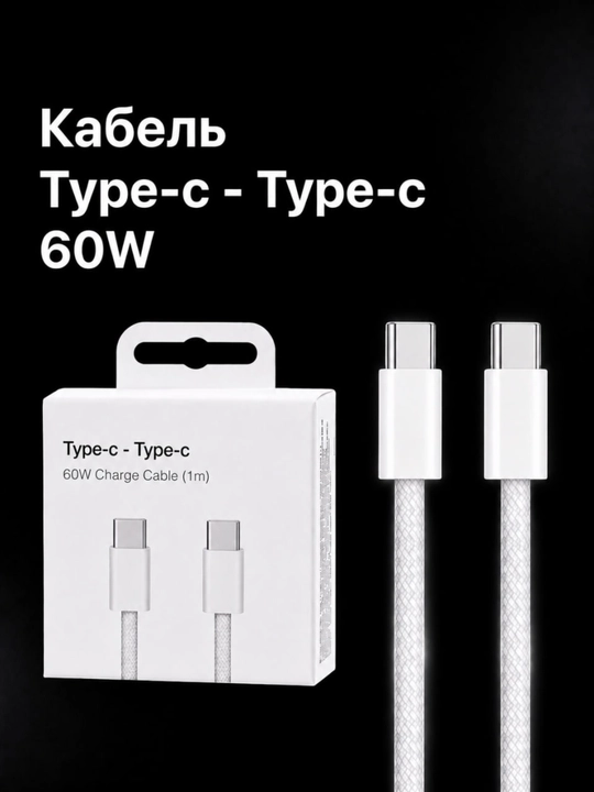 Кабель Type-C — Type-C 60W для iPhone 15/16 Pro, Pro Max — для быстрой зарядки