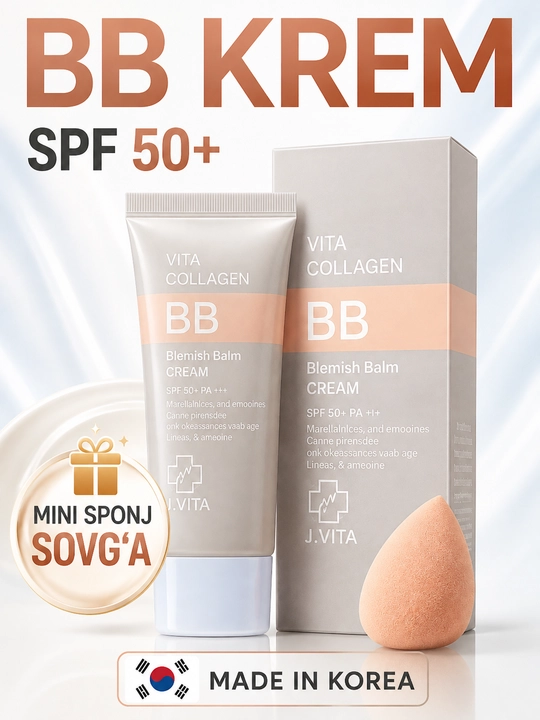 J vita, BB krem, tonal krem, kollagen BB cream, SPF 50 krem, yuz uchun krem, makiyaj baza - 