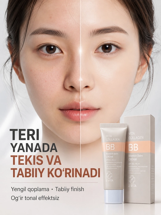 J vita, BB krem, tonal krem, kollagen BB cream, SPF 50 krem, yuz uchun krem, makiyaj baza