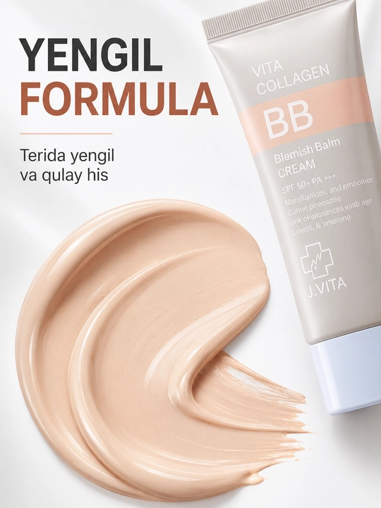 J vita, BB krem, tonal krem, kollagen BB cream, SPF 50 krem, yuz uchun krem, makiyaj baza