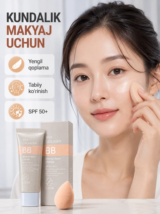 J vita, BB krem, tonal krem, kollagen BB cream, SPF 50 krem, yuz uchun krem, makiyaj baza