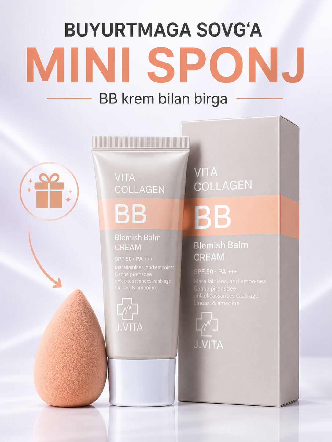 J vita, BB krem, tonal krem, kollagen BB cream, SPF 50 krem, yuz uchun krem, makiyaj baza
