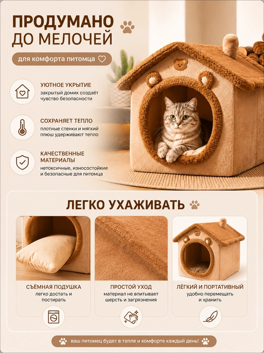 Мягкий домик для кошек и собак — уютное место для сна и отдыха