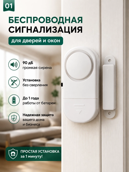 Магнитная сигнализация для дверей и окон, 90 дБ, защита от взлома - 