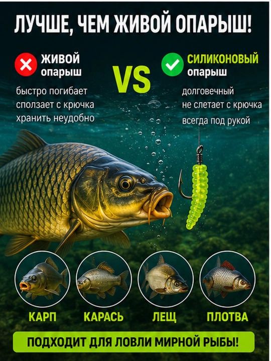 Опарыш силиконовый для рыбалки, искусственная наживка для карася и карпа