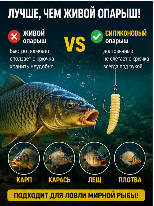 Опарыш силиконовый для рыбалки, искусственная наживка для карася и карпа
