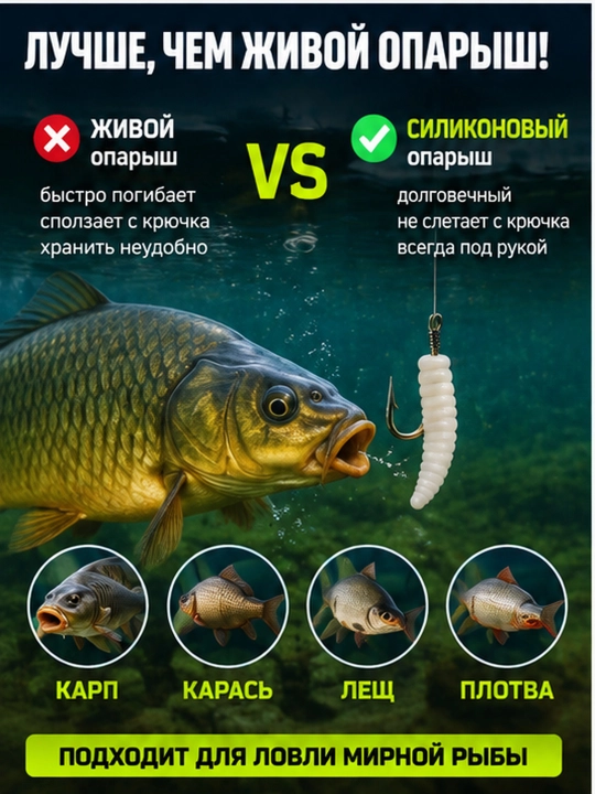 Опарыш силиконовый для рыбалки, искусственная наживка для карася и карпа