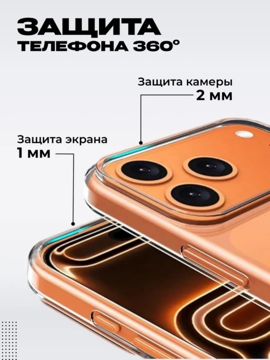 IPhone, 13, 14, 15, 16, 17, PRO, PRO MAX uchun shaffof g'ilof