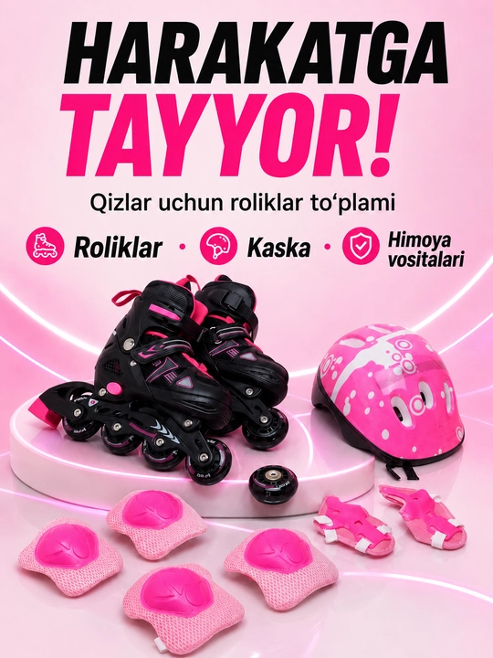 Bolalar va kattalar uchun himoya to‘plamli suriladigan roliklar