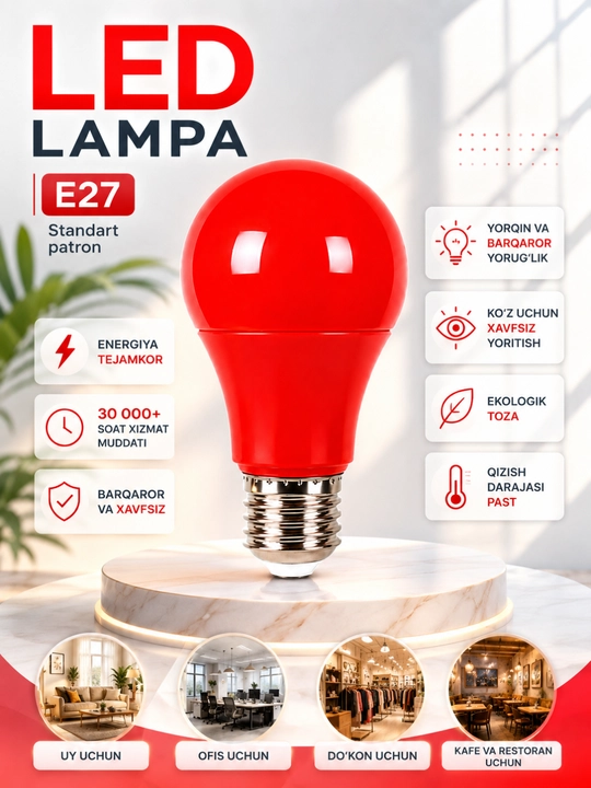 LED lampochka E27 30W, yorqin chiroq, uy va ofis uchun energiya tejovchi lampa - 