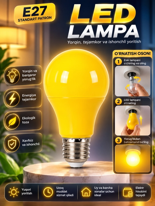 LED lampochka E27 30W, yorqin chiroq, uy va ofis uchun energiya tejovchi lampa - 