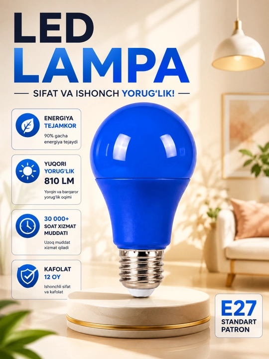 LED lampochka E27 30W, yorqin chiroq, uy va ofis uchun energiya tejovchi lampa - 