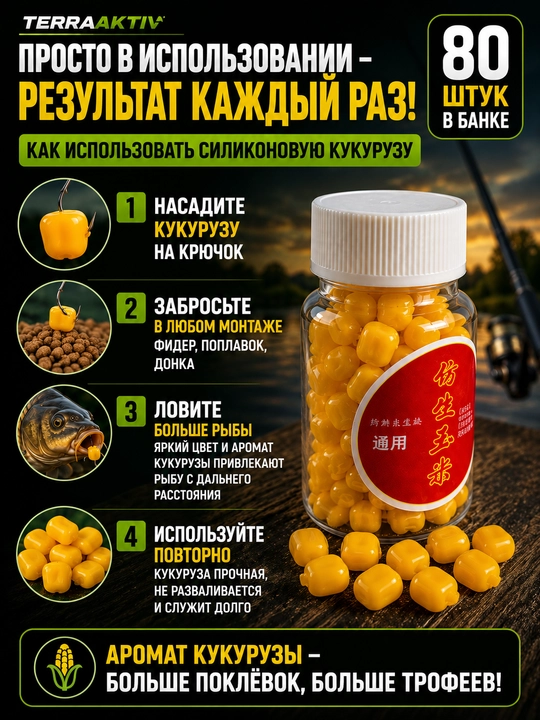 Силиконовая кукуруза, искусственная приманка и насадка для рыбалки, аромат кукурузы, 80 шт - 