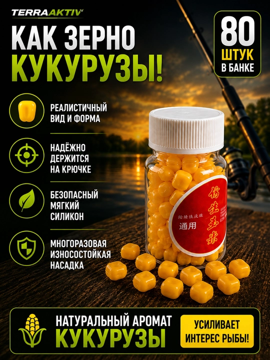 Silikon makkajo'xori, baliq ovlash uchun sun'iy o'lja, 80 dona