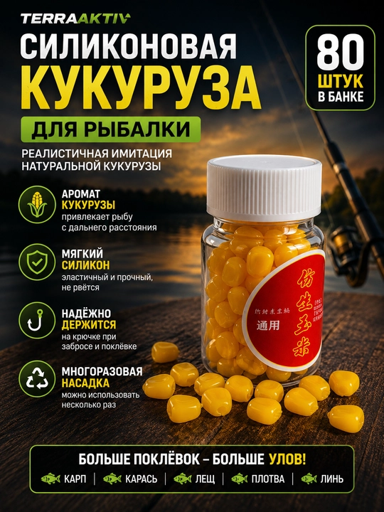 Silikon makkajo'xori, baliq ovlash uchun sun'iy o'lja, 80 dona