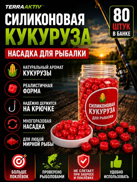 Silikon makkajo'xori, baliq ovlash uchun sun'iy o'lja, 80 dona