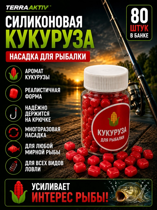 Silikon makkajo'xori, baliq ovlash uchun sun'iy o'lja, 80 dona